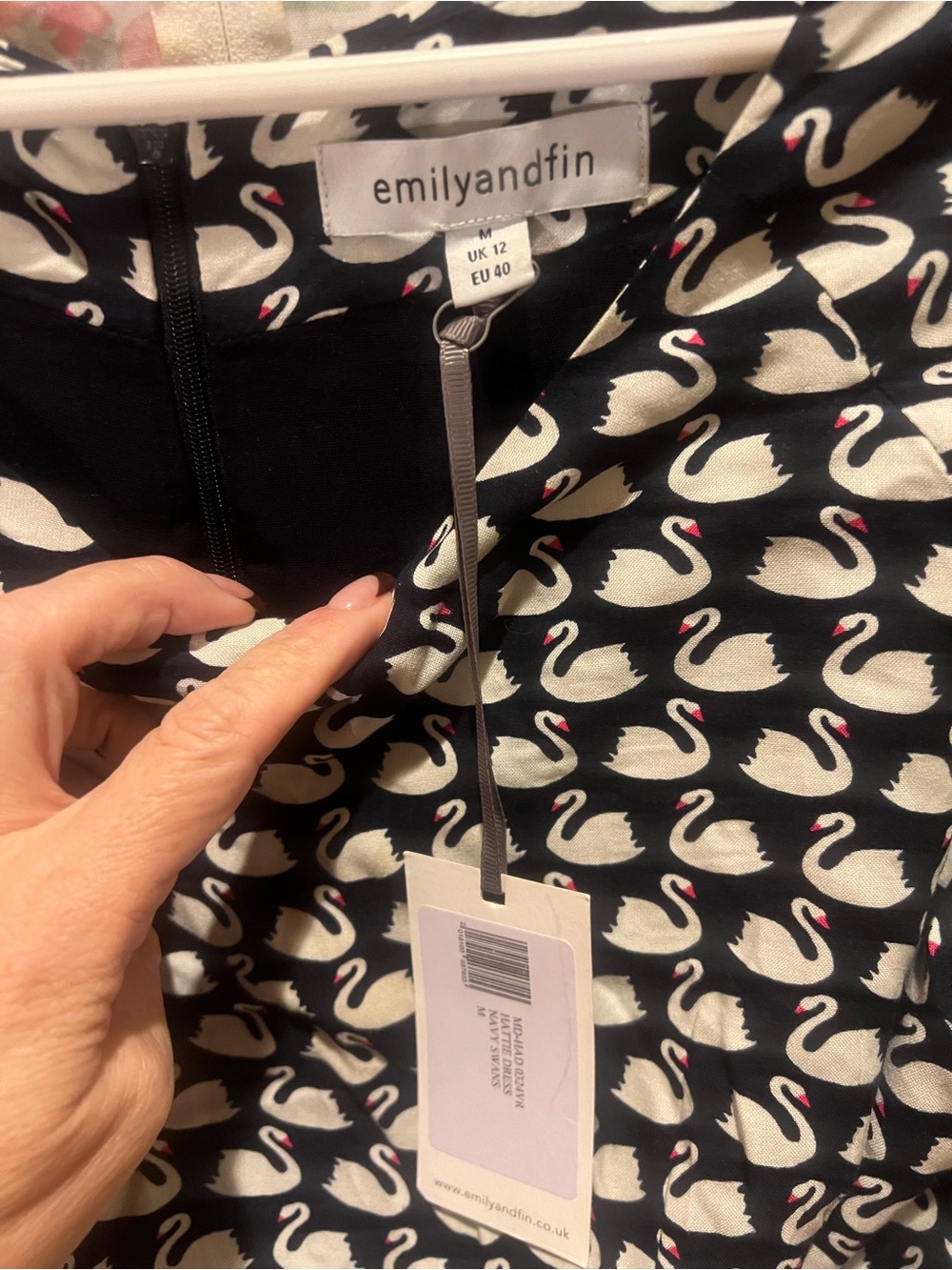 emilyandfin Navy Swan Print Dress